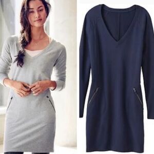ATHLETA ST Navy Blue Enchanted V-Neck Long Sleeve Tunic Dress Zip Cuffs Pockets
